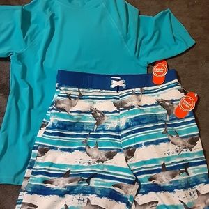 Boys XXL 18 swim shorts and rash guard